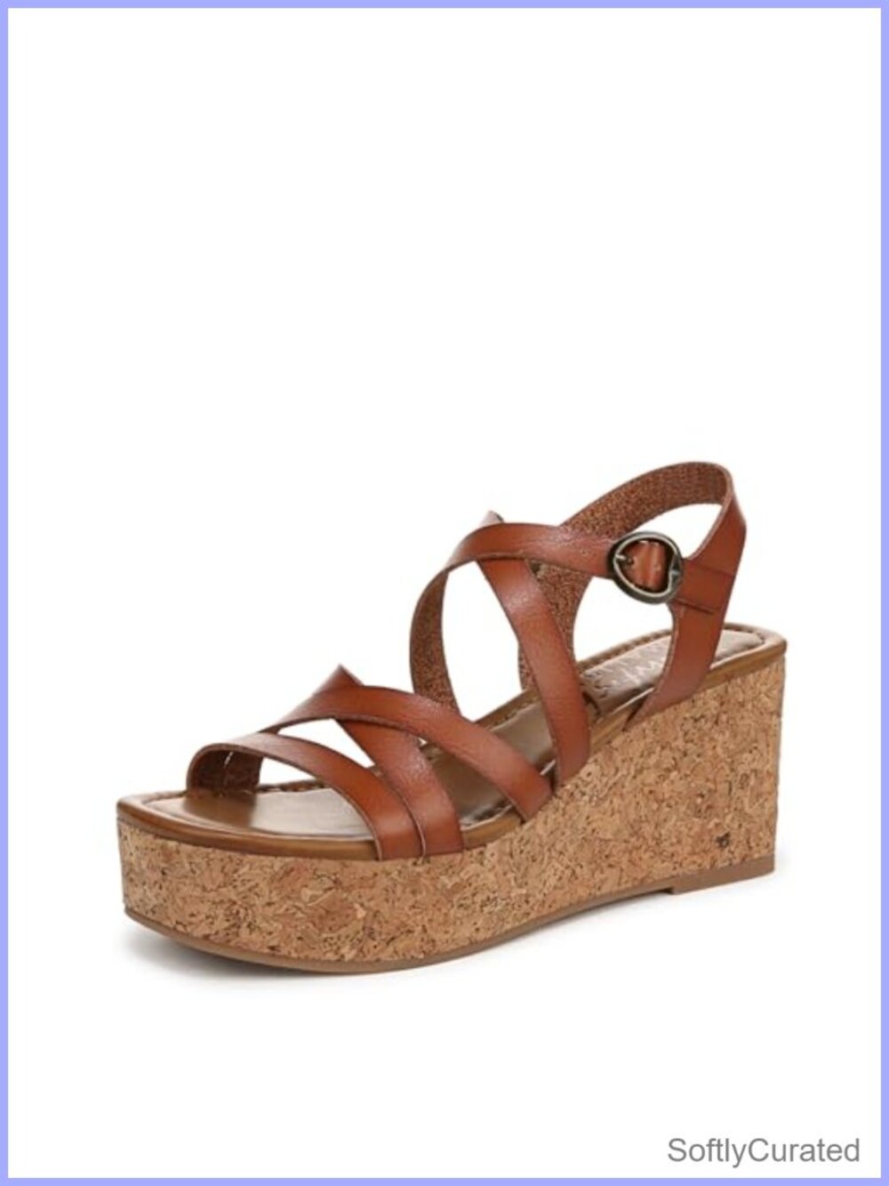 Faux-Leather Cork Wedge Strappy Sandal with Buckle